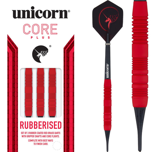 Unicorn Core Plus Win Darts - Soft Tip Brass - Rubberised Red 16g