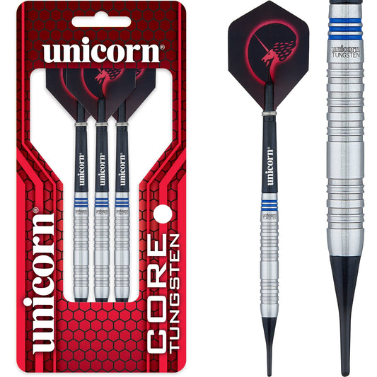 Unicorn Core Tungsten Darts - Soft Tip - Style 1 - Blue Ring 18g