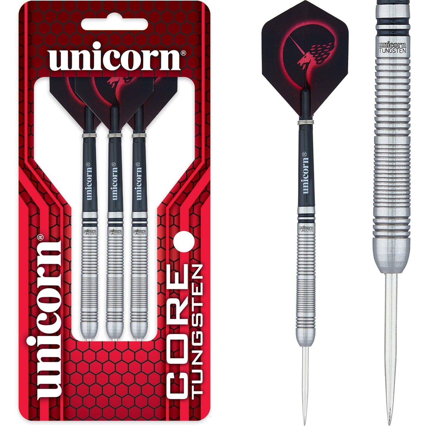 Unicorn Core Tungsten Darts - Steel Tip - Style 2 - Black Ring 20g
