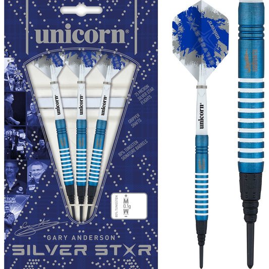 Unicorn Gary Anderson Darts - Soft Tip - Silver Star - Blue 17g