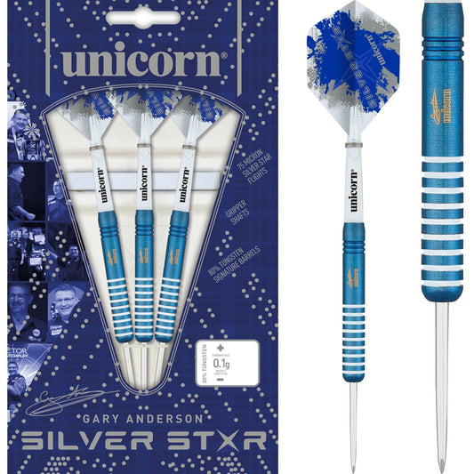 Unicorn Gary Anderson Darts - Steel Tip - Silver Star - Blue 21g