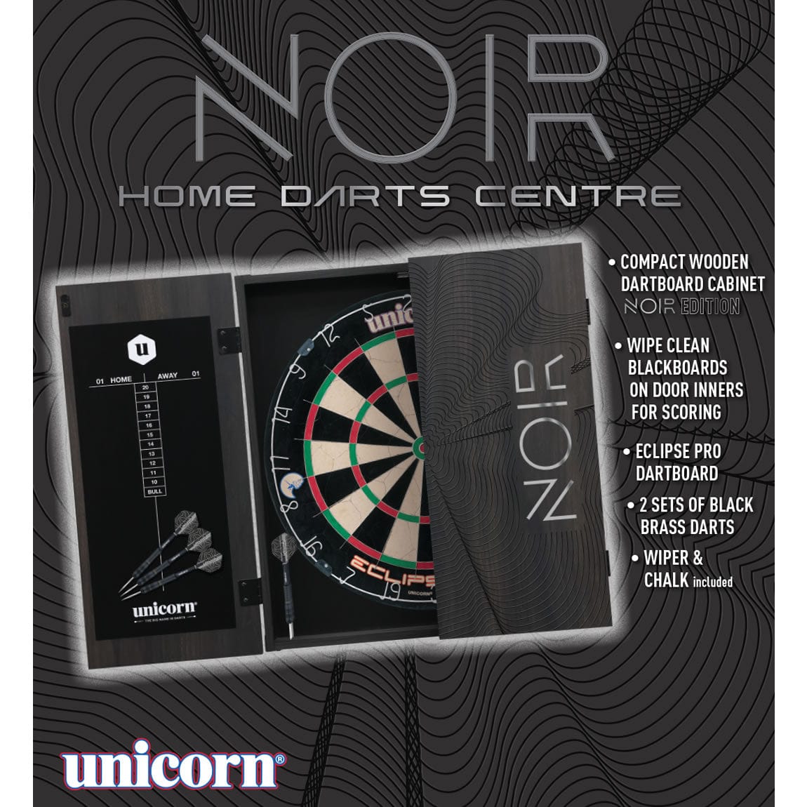Unicorn Noir Home Dart Centre - inc Cabinet Dartboard Darts