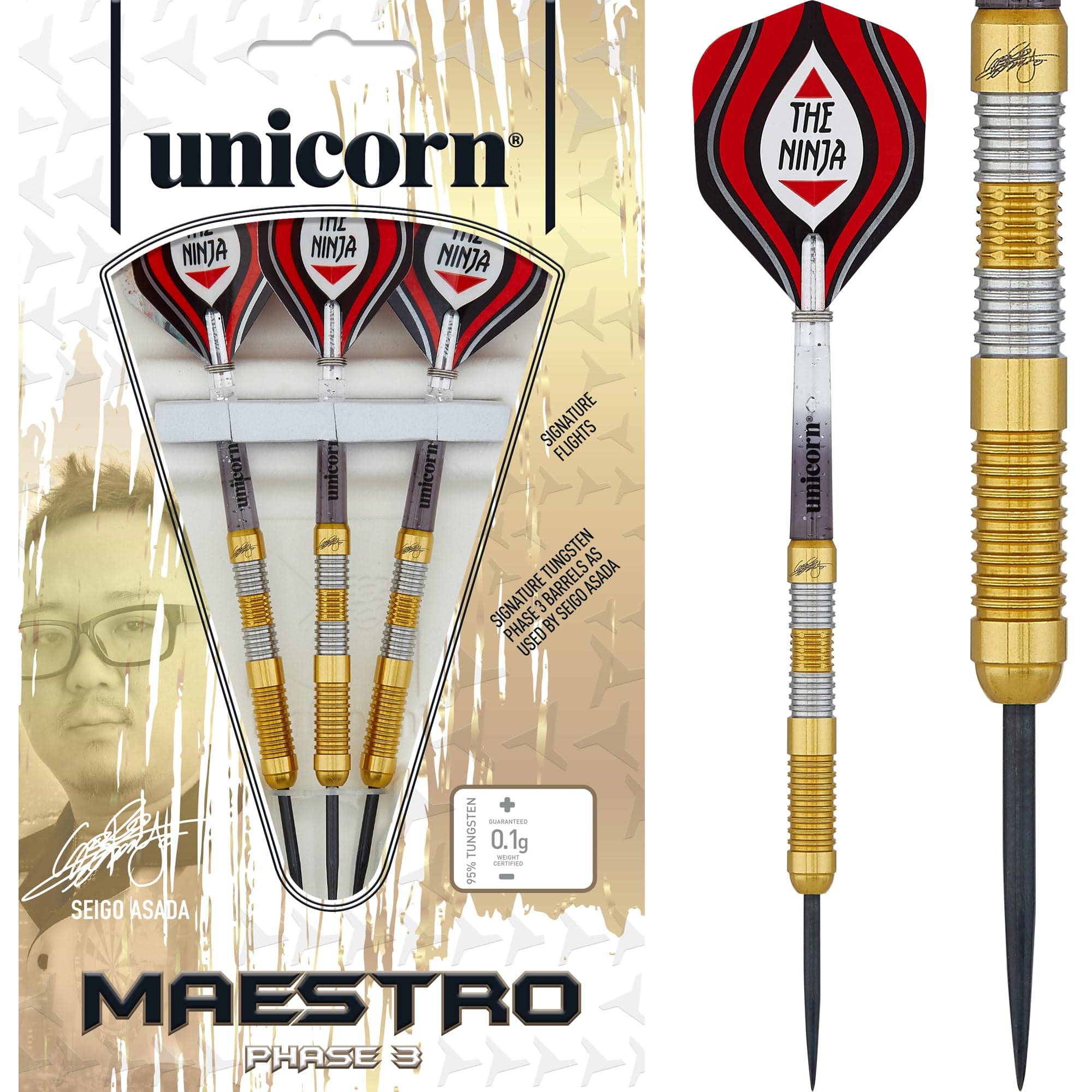 Unicorn Seigo Asada Darts Steel Tip Maestro Phase Gold
