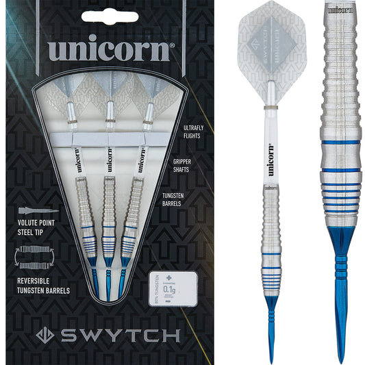 Unicorn Swytch Darts - Steel and Soft Tip - Reversible Barrels - Blue 22g