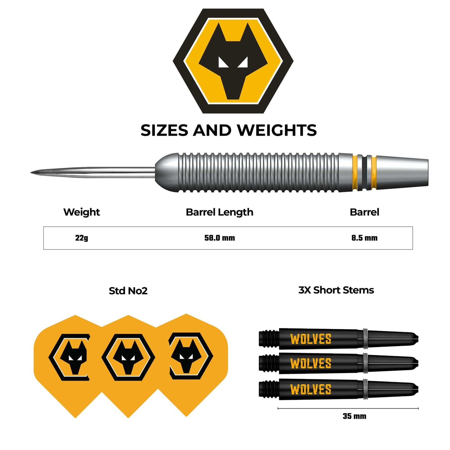 Wolverhampton Wanderers FC Darts - Steel Tip Brass - Official Licensed - Wolves - 22g 22g