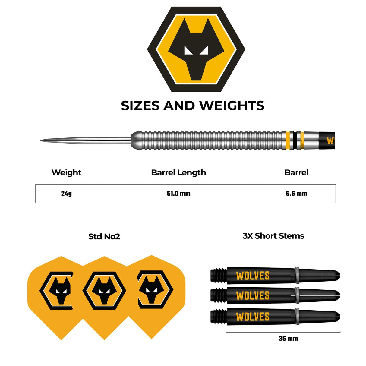 Wolverhampton Wanderers FC Darts - Steel Tip Tungsten - Official Licensed - Wolves - 24g 24g