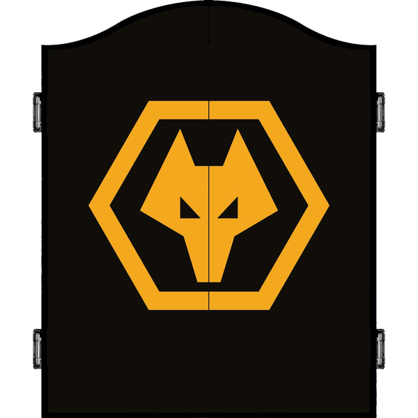 Wolverhampton Wanderers FC Dartboard Cabinet - Official Licensed - C1 - Wolves - Black - Yellow Crest