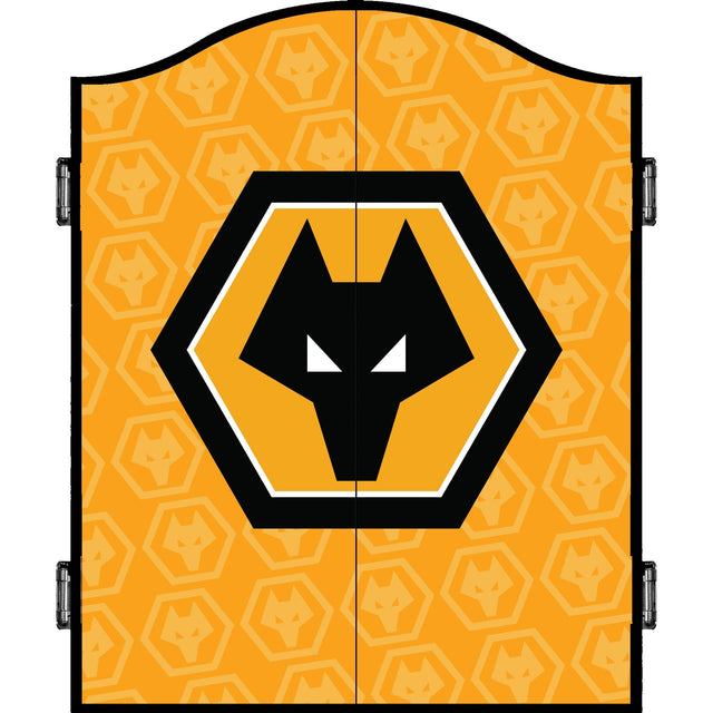 Wolverhampton Wanderers FC Dartboard Cabinet - Official Licensed - C2 - Wolves - Black - Repeat Crest