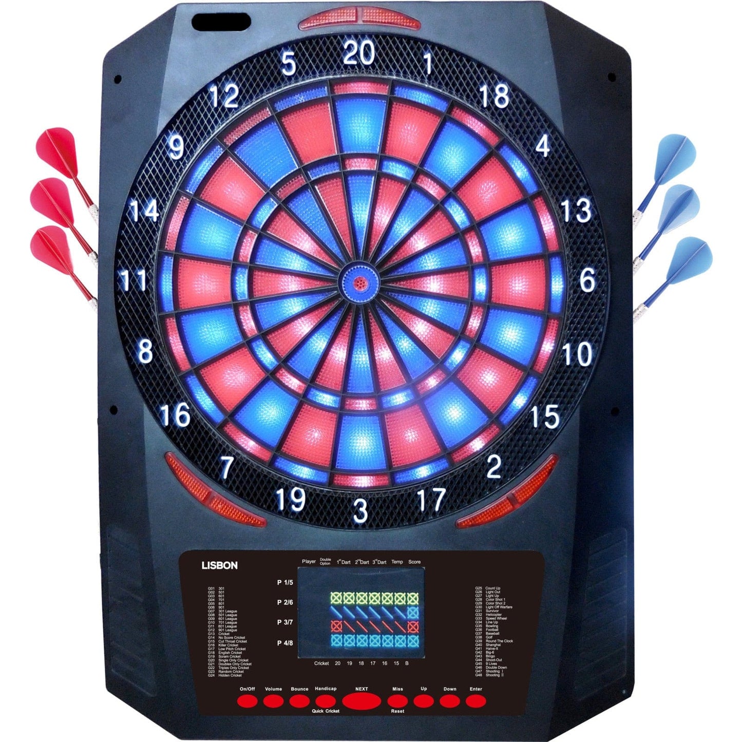 XQMax Electronic Dartboard - Multiplayer - with 6 Darts - 48 Games - Lisbon
