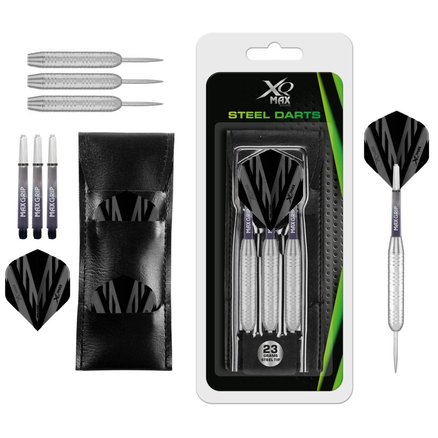 XQMax Steel Tip Darts - Silver Coated Steel - includes Case - 23g 23g